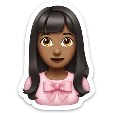 girl with dark hair medium length with a cute pink bow on her bangs sticker