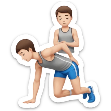 Man with short brown hair in child’s pose sticker