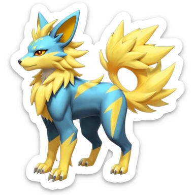 Feral Quadrupedal Digitigrade Luxray-Jolteon-Renamon-Zeraora-Vernid-fusion-hybrid-creature, full body  sticker