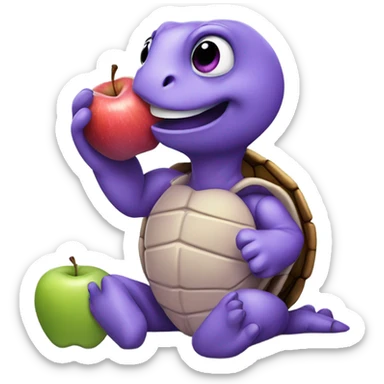 purple turtle eating apple sticker