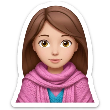 A girl with brown hair wearing a pink shawl sticker