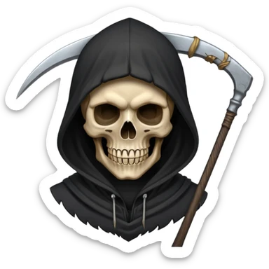 zoomed black hood skull big scythe sticker