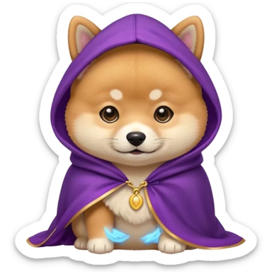 baby shiba dog, in magic purple cloak sticker