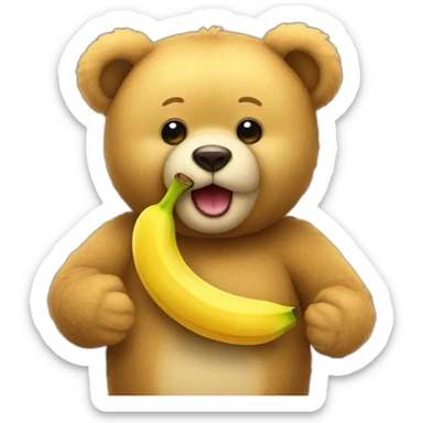 a teddy bear wearing a banana sticker