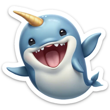 Cinematic Cute Yawning Cute Narwhal Portrait Emoji, Head tilted slightly with a dramatic, wide-open yawn, showcasing a streamlined, elegant body with a gracefully curling tusk and sleepy, half-closed eyes, Simplified yet irresistibly adorable features, highly detailed, glowing with a soft, cozy oceanic glow, high shine, relaxed yet expressive, stylized with a hint of whimsical marine ease, soft glowing outline, capturing the essence of a drowsy yet affectionate cute narwhal that appears ready to stretch and yawn its way out of the screen! sticker