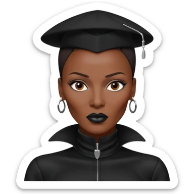 Grace Jones with dark brown hair, black outfit sticker
