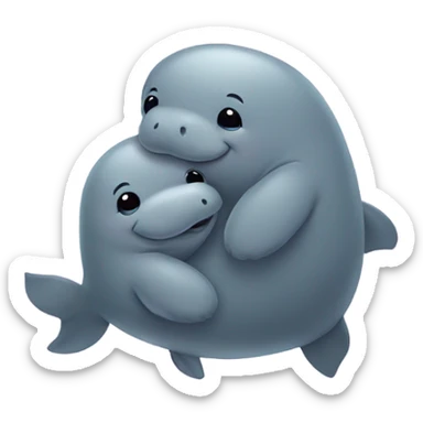 friendly animals - a chick hugging a manatee sticker