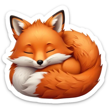 Cinematic cute sleepy fox, curled into a cozy fluffy ball, warm glowing fur, tiny black nose resting on its tail, soft breathing visible, peaceful and charming. sticker