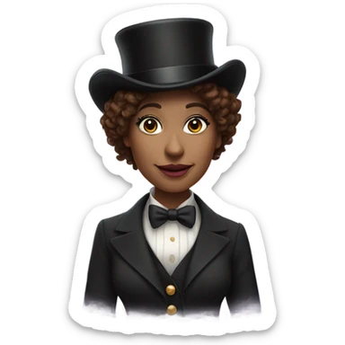 Woman brown curly hair top hat circus director sticker