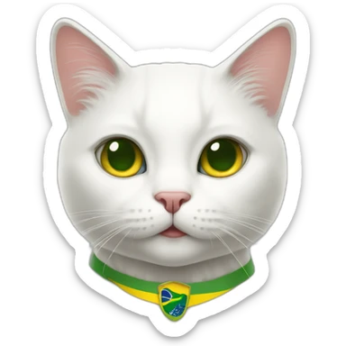 white cat with a Brazilian flag sticker
