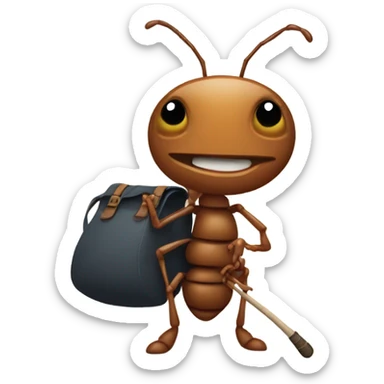 ant running away from home with a stick bag sticker