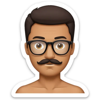 edgy brunette tan man with black glasses and a mustache and tan  sticker