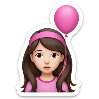 brunette long hair girl with pink baloon and headband sticker