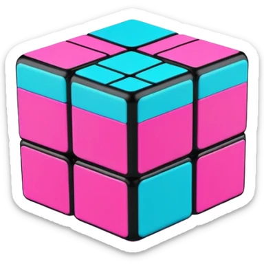 A 3x3 Rubik's Cube partially solved, with 90s American colors like teal, hot pink, neon orange, and electric blue, minimalist design sticker