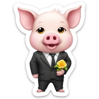 a cute pig wearing wearing a suit and holds a flower then acts like he wants to kiss yiu sticker