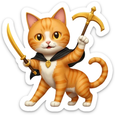 cat defeating grim reaper triumphantly sticker