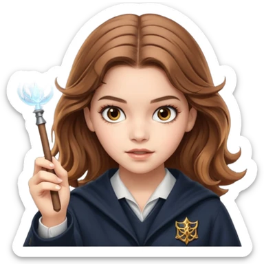 Barbara Palvin as Hermione Granger with brown eyes and doing magic sticker