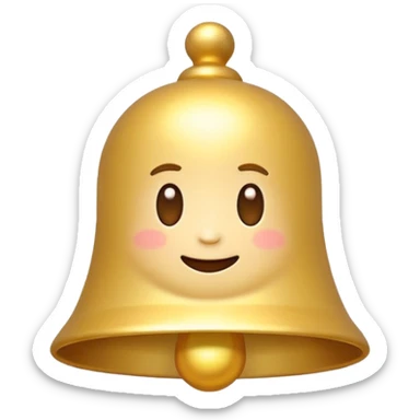 golden bell emoji,
cute emoji style, mobile game emoji,
soft 3D look, smooth gradients,
white outline sticker style,
no background sticker