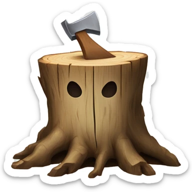 Tree stump with an axe cleaved in the top of the stump  sticker