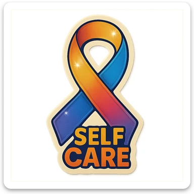 ribbon as a symbol of self-care, retro sticker style, clear contours, shadows and highlights, psychosomatics theme sticker