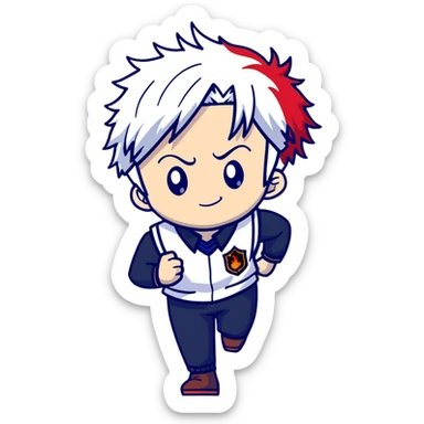 Shoto Todoroki using his ice and fire quirk, half red half white hair, school uniform from UA High sticker
