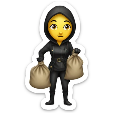 woman thief full body with a sack full of money sticker