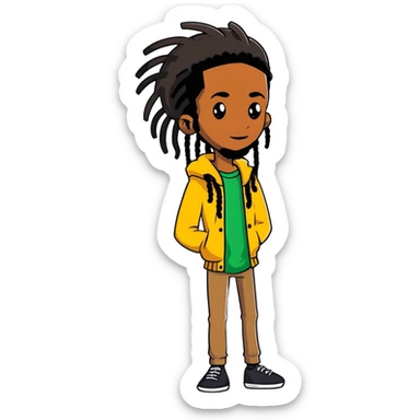 full body very skinny African American male figure standing wearing clothes with long dreadlocks sticker