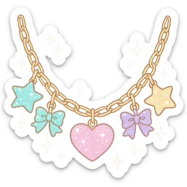 girly sparkling charm necklace, pastel colors, no background sticker
