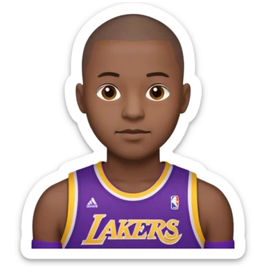["Black male, buzzcut, wearing a purple Lakers jersey."] sticker