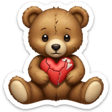 broken toy bear with a stitched heart sticker