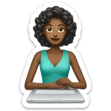 A woman who has laptop on table and has cricut maker3 on one side and craft supplies on other side sticker