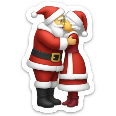 full body santa and mrs. claus kiss hug sticker