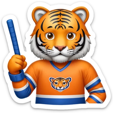 Tappara> i“Blue and orange hockey emoji celebrating victory, tiger mascot looking sad”lves sticker