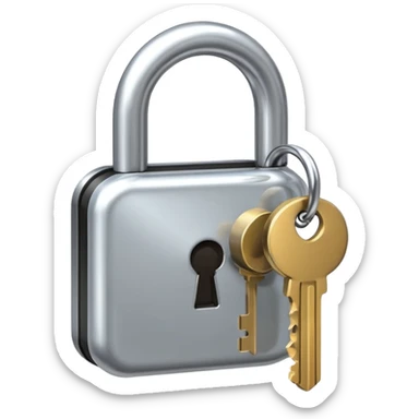 A chrome silver lock and key emoji, smooth metallic surfaces, glossy reflections, luxury swag vibe, minimal iOS emoji style, centered on clean white background sticker