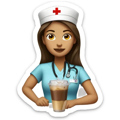 Brown-haired-young-waisian-woman-nurse drinking iced coffee sticker
