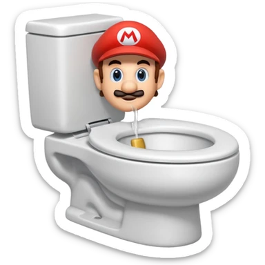 Mario's neck and head only sticking out of the middle of the bowl of a white toilet sticker