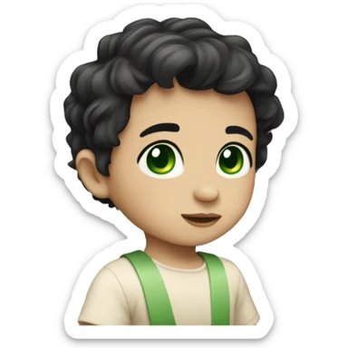 small cute baby with beige skin green eyes and black hair sticker