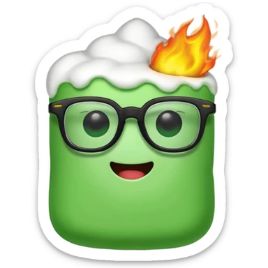 burning green marshmallow with ,glassess, just marshmallow sticker