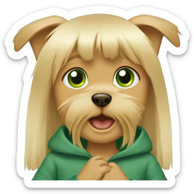 Yorkshire Terrier in the arms of a girl with blond hair and green eyes sticker