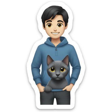 Russian blue cat with a boy black hair sticker
