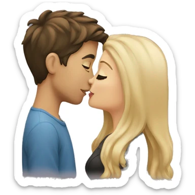 brunette girl kissing blonde boy sticker