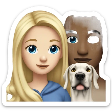 Girl with blonde hair and blue eyes with a Great Dane  dog  sticker