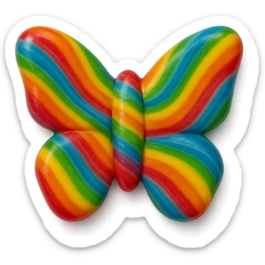realistic butterfly-shaped candy with multicolor stripes, isolated on a transparent background, no visible background sticker