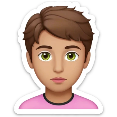 Pakistani boy  with hazel green eyes, brown hair slightly curly, and olive skin and masculine face, and pink lips sticker
