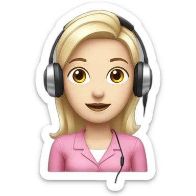 woman Employee with white skin and black eye and headphone with microphone who is wearing pink office clothes sticker