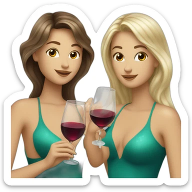 One blond and two brown hair mermaids drinking wine sticker