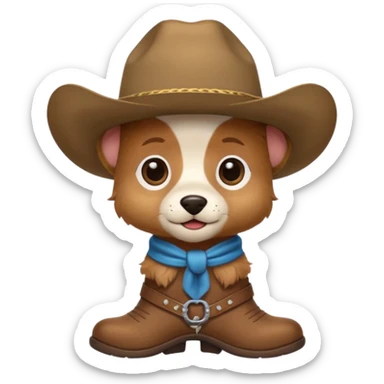 a very cute and adorable anthropomorphic puppy with a cowboy hat and brown boots  sticker