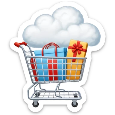 now make only a clound no caracther now just a cloud and like a card a shopping cart, and clothing inside the clound so that it makes it look like hs thinking about that sticker