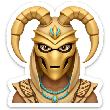 desert scorpion guard portrait, head and shoulders only, tribal mask, gold desert jewelry, fierce expression, sandy hood, 3D cartoon, mobile game icon style, clean background, no text, no watermark
 sticker