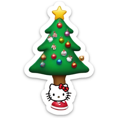 christmas tree with hello kitty ornaments sticker